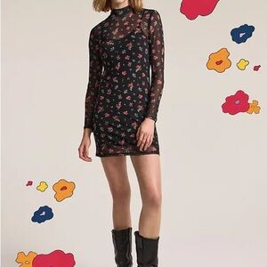 Old Navy x Anna Sui Black Floral Long Sleeve Dress